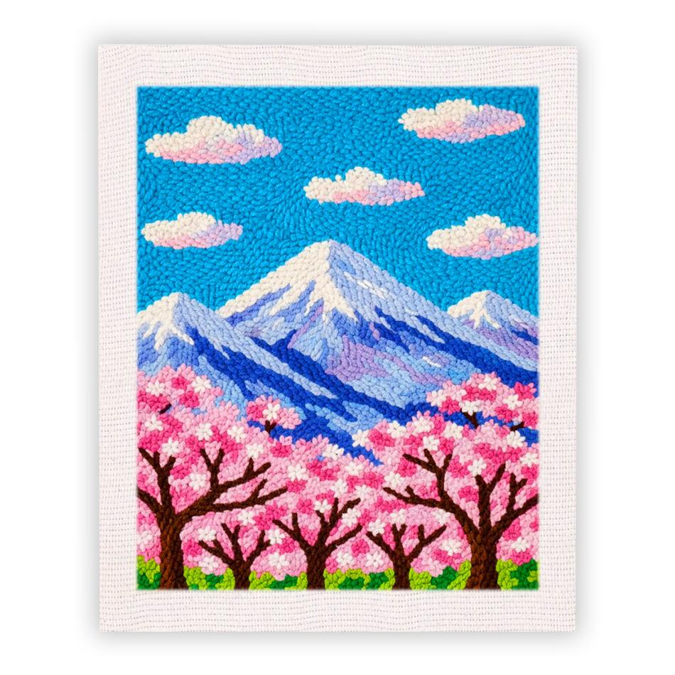 Punch Needle Embroidery Starter Kits With Frame For Beginner Cherry Blossom Landscape Sewing Diy Kit Poking Yarn Painting 25x30c