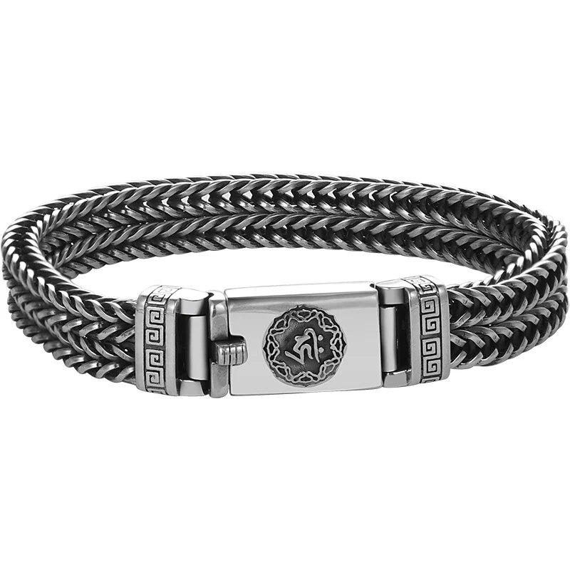 Hand-Woven Silver Men's Bracelet Fashion Trend Personality Chinese Style Retro Creative Thai Silver Jewelry Accessories