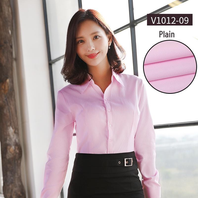 Women's 2025 Long-Sleeved White V-Neck Cotton Shirt - Slim Fit Professional Wear
