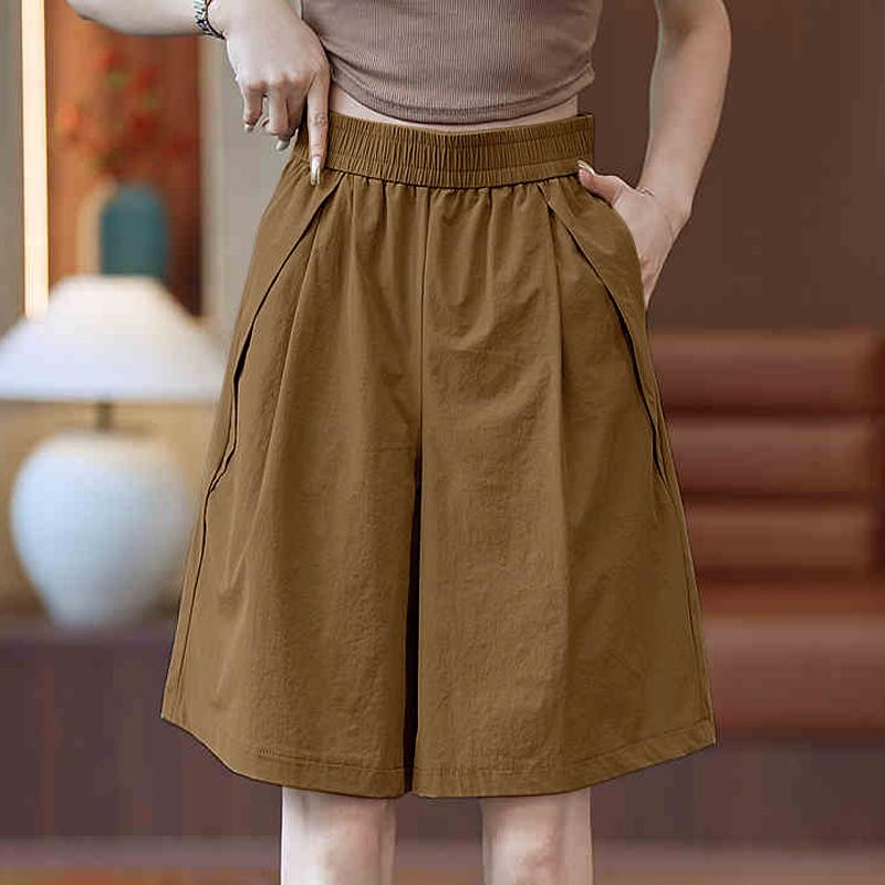ZANZEA Women Casual Elastic Waist Pockets Pleated Loose Shorts