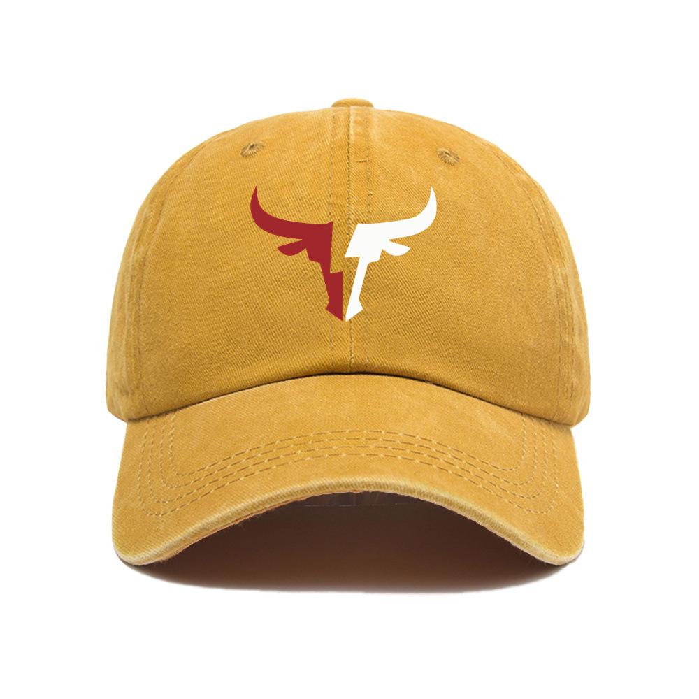 Baseballkappe mit Bullenkopf-Print, Vintage-Entenschnabelkappe für Herren und Damen, für Outdoor-Reisen, Sonnenschutz orange