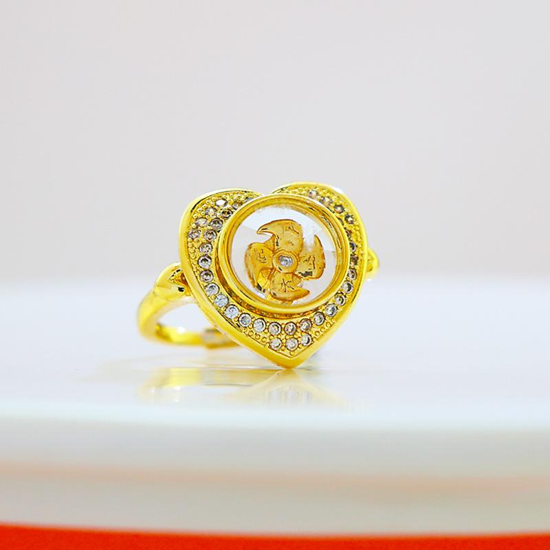 Southeast Asian Windmill Zircon Ring: Rotatable Heart Design with Inlaid Diamonds for Women
