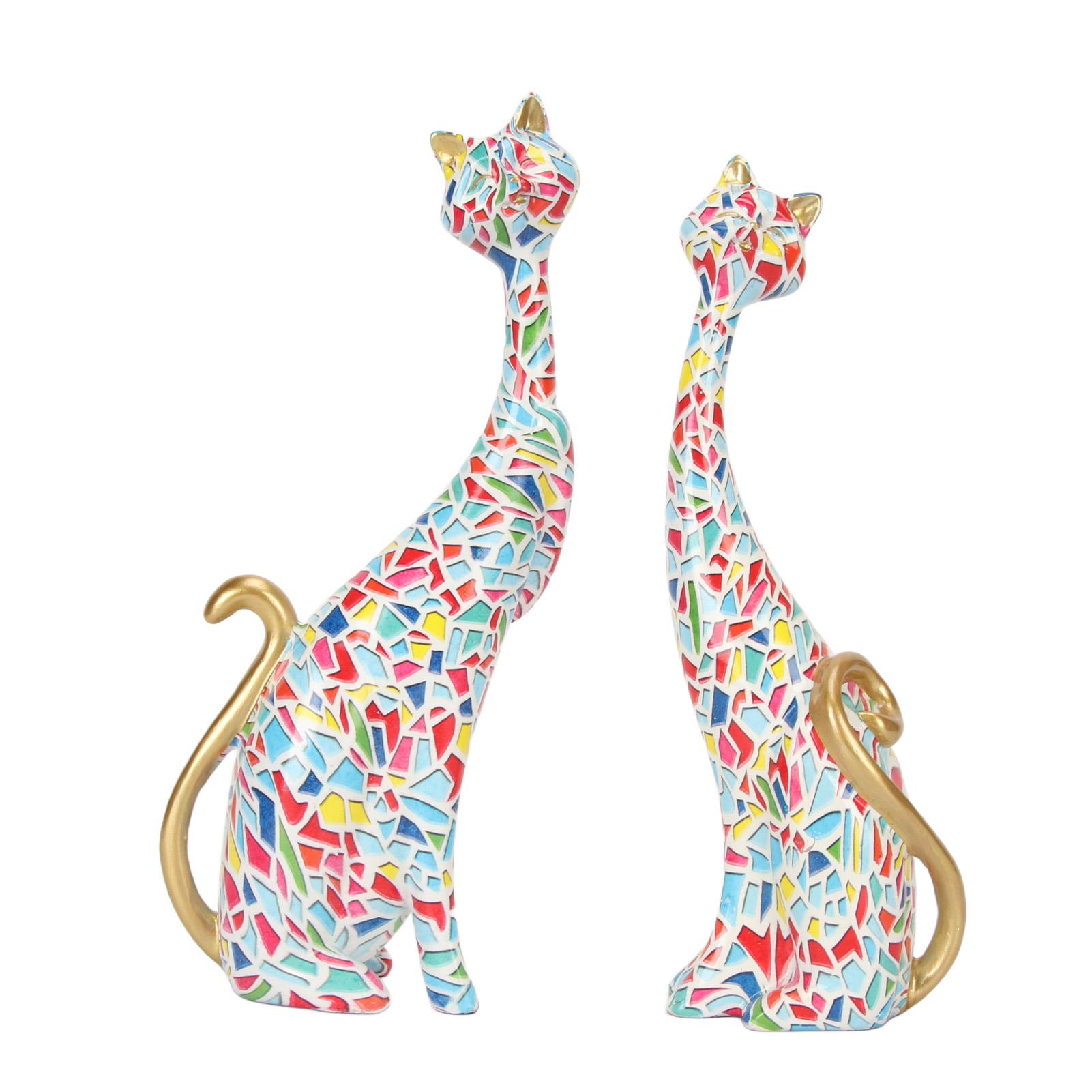 Health & Beauty Product 2Pcs Oil Painting Cat Statues Abstract Couple Resin Cat Figurines Cat Sculpture For Bedroom Office Desktop Decoration