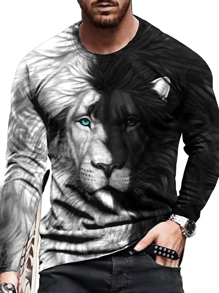 Fashion Lion 3D Printing Men's Long Sleeve T Shirt Autumn Pullover Comfortable Fit Street Casual Oversized Harajuku Shirt Tops