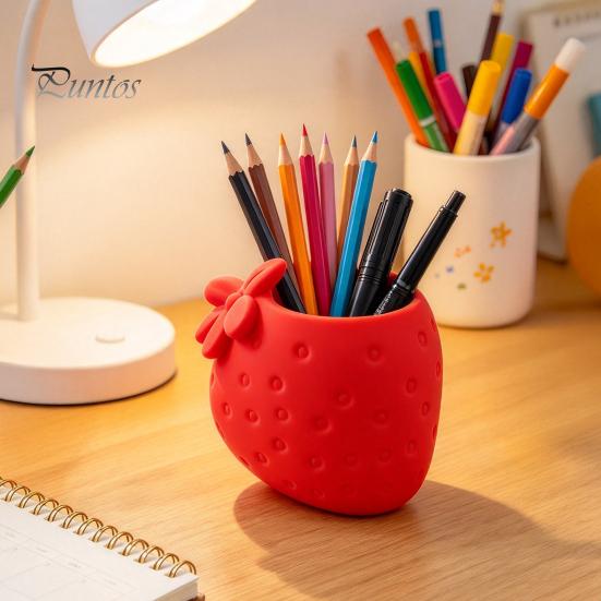 Realistic Fruit Shaped Pen Storage 3D Printed Strawberry Holder, Creative Desktop Organizer for Pencils and Makeup Unique Office Supplies Women