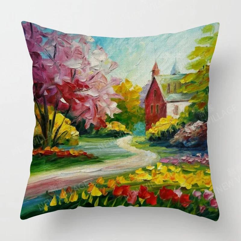 Vibrant Garden Pillowcases  Colorful Floral Designs for Home Decor Perfect Spring Gift with Trees Flowers  Moon Scenes