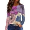 Women's Fashion Hem Slit Casual Retro Floral Print Round Neck Long Sleeve Top