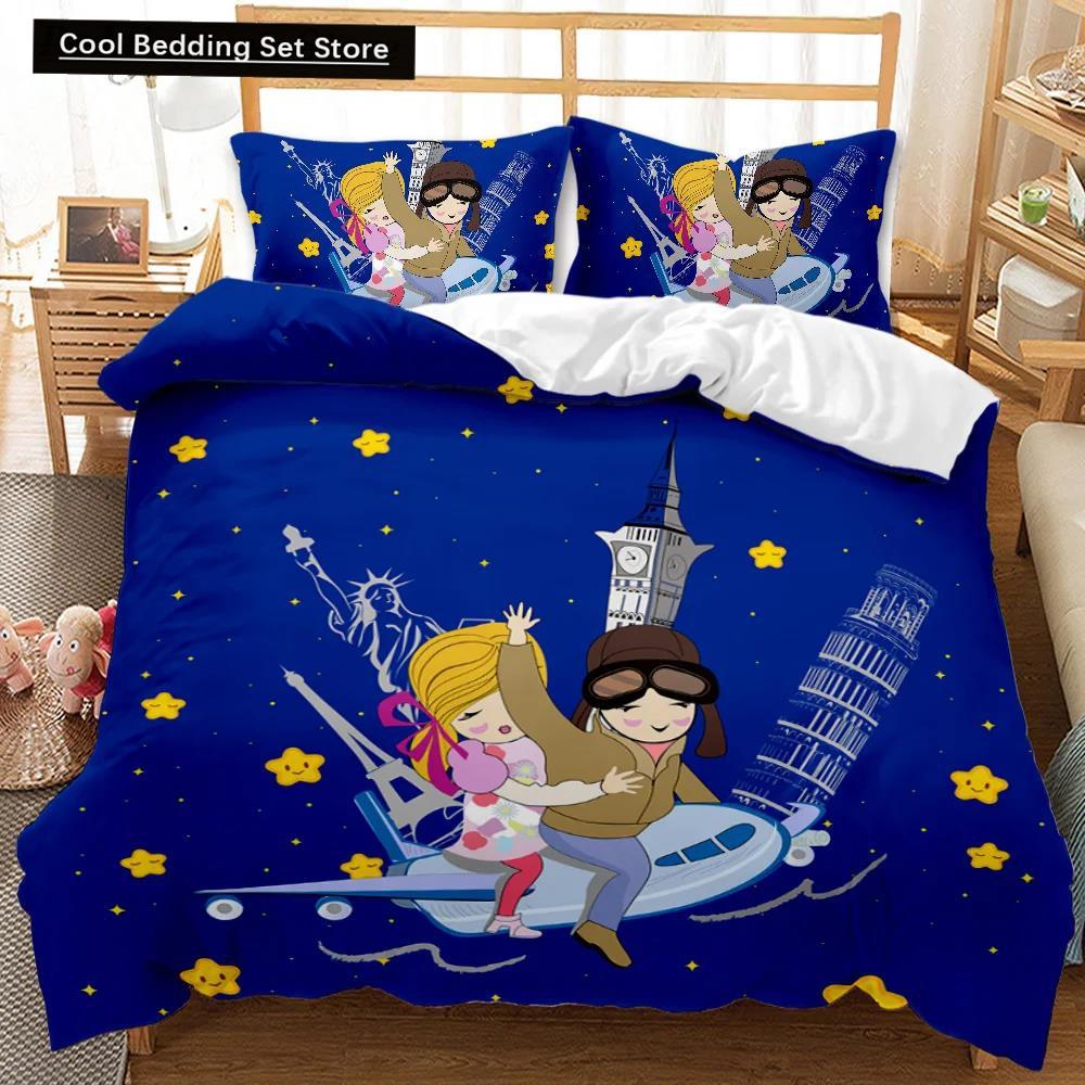 Girl Duvet Cover Set Pink Fashion Girl Sister Flowers Bedding Set Kids Girls Theme Double Queen King Size Polyester Qulit Cover