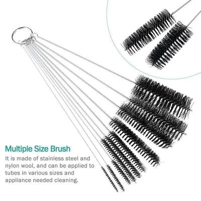 10pcs/set Multifunctional Portable Stainless Steel Household Bottle Brushes Cleaner Glass Washing Tube Cleaning Brush Set