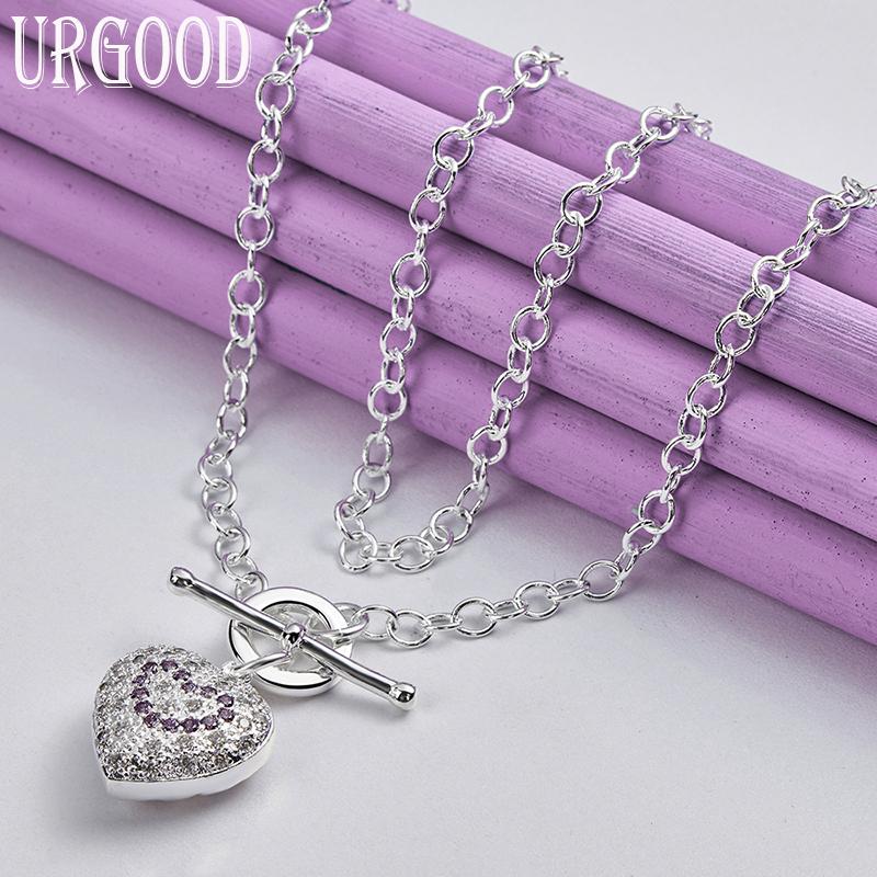 925 Sterling Silver Heart Shaped AAA Zircon Pendant Necklace for Women's Wedding Party Fashion Jewelry