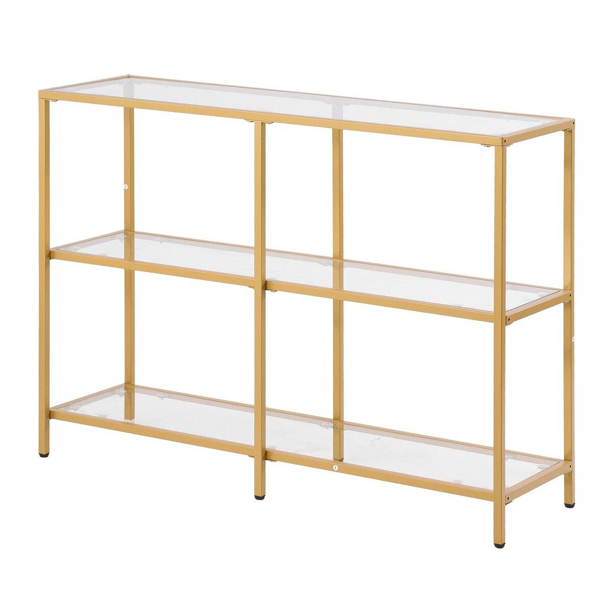 3-stöckiger Glas-Konsolentisch Rechteckiger Sofa-Beistelltisch mit Kippschutz Gold