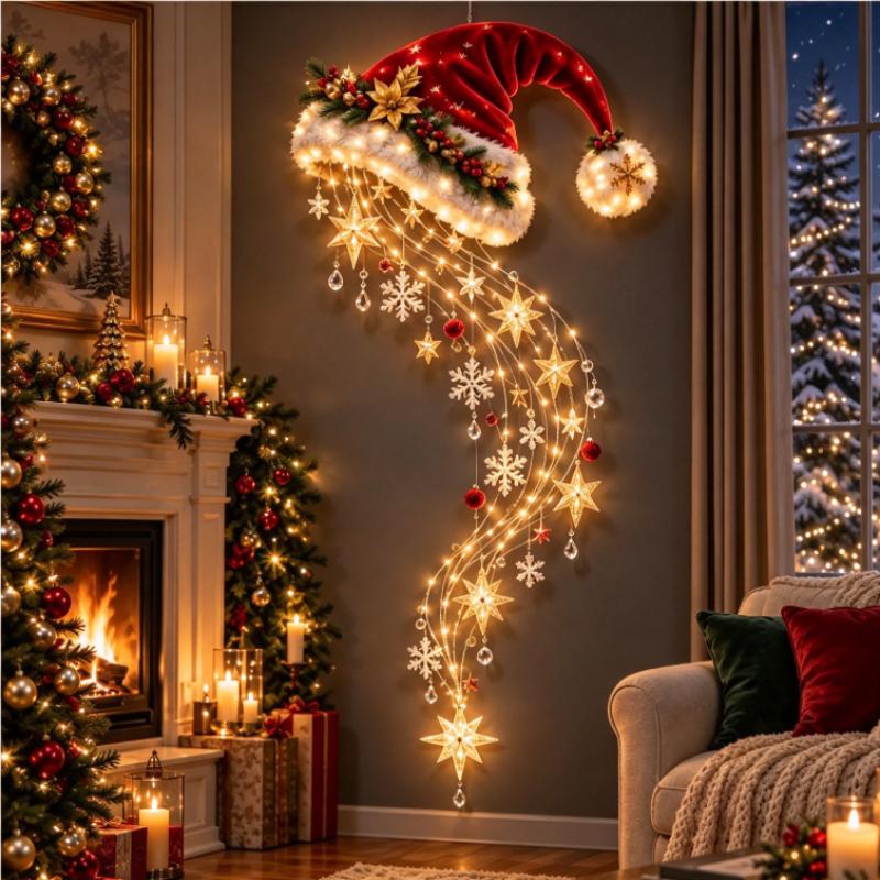 Christmas Led Wall Light Hanging Ornament Xmas Santa Reindeer Snowman Gift Home Party Decoration