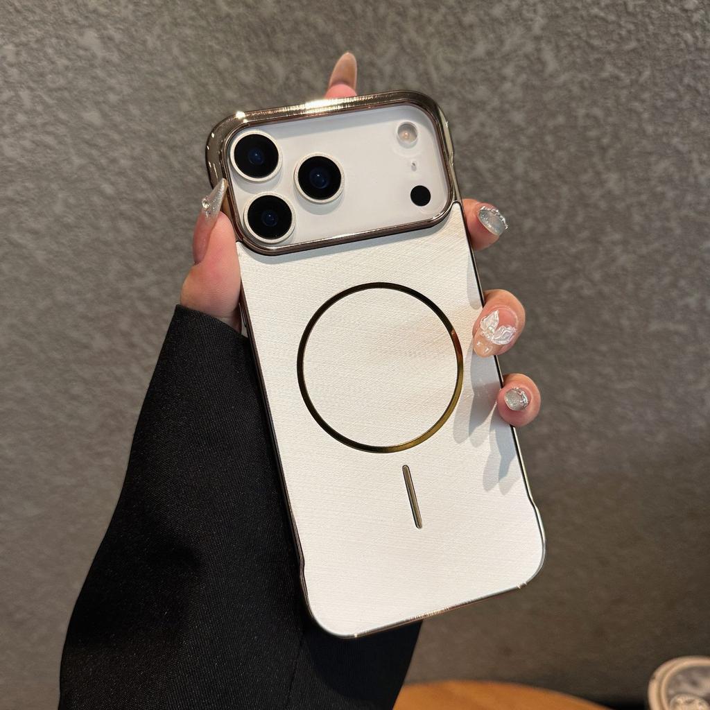 Luxury Golden Silk Magnetic Phone Case Suitable For iphone 17 17Air 17pro 17promax No Frame Magnetic Wireless Phone Cover