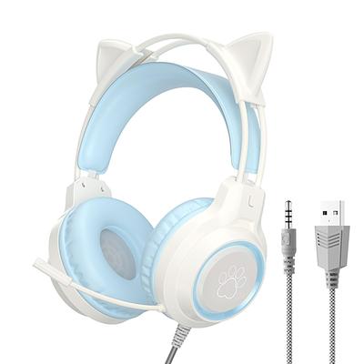 Cat Ear Gaming Wired Kids 40mm with RGB USB Compatible with Work from Online Cute Cat Gift Headphones, Headset, Earphones, Headphones, Speakers,