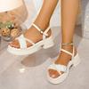 Elegant Pearl Chain Cross Strap Sandals Women 2025 Summer Platform Wedge Heels Shoes Women Back Strap Comfortable Driving Shoes