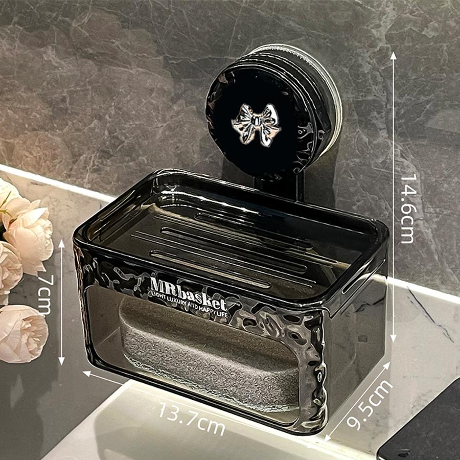 1 Suction Cup Soap Box Non Perforated Wall Mounted Bathroom Shelf Double-layer Drainage Soap Box