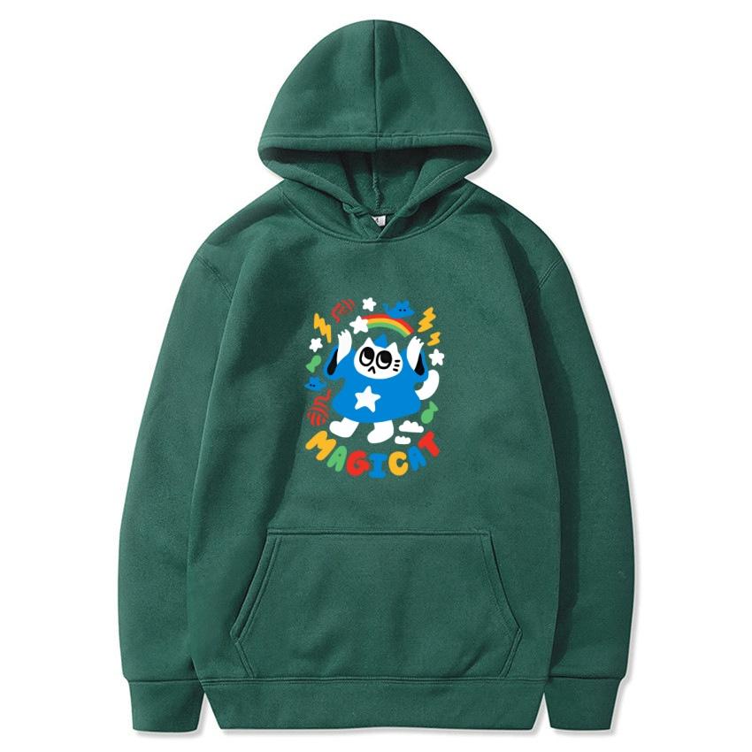 2025 Herbst/Winter Einfarbig Anime Katze Klassischer Hoodie Herren Täglich Lässig Harajuku Hoodie Y2K Streetwear Warmer Hoodie