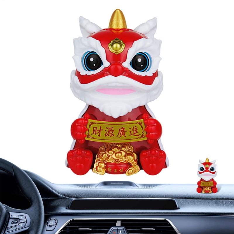 Chinese Style Lucky Dancing Lion Mascot Ornament Plastic Model Solar Powered Car Dashboard Statue Desk Decoration