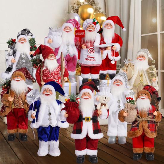 12" Figurka Santa Clause Vánoční Stojící Panenka Santa Clause s Dárky pro Sváteční Domácí Kancelář Stolní Dekorace