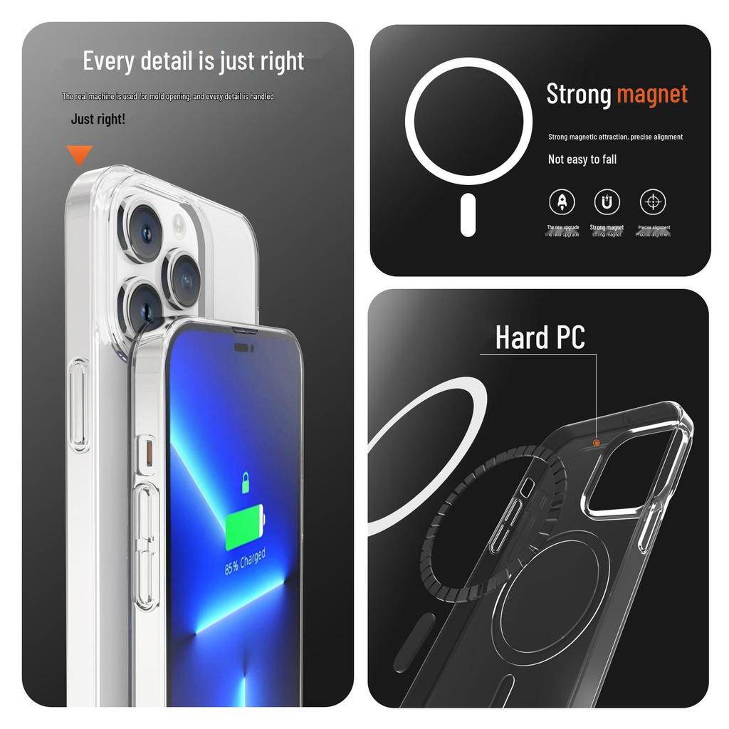 Compatible with Apple iPhone 16 Pro Max: Transparent Magnetic Frosted Protective Case