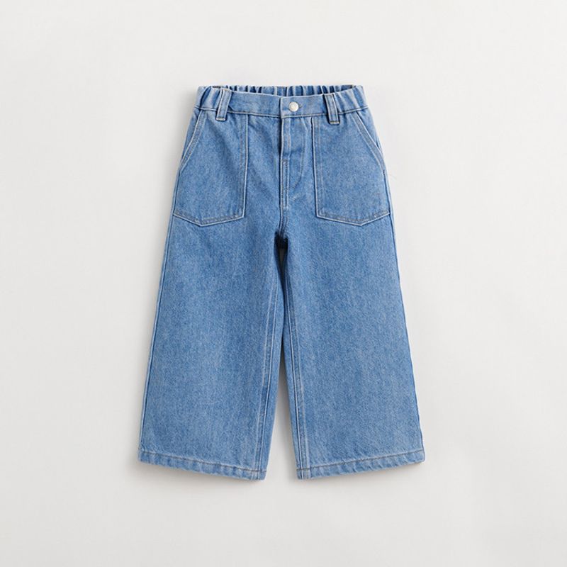 Mark Jenny Girls Versatile Jeans Wide-Leg Pants Children s Pure Cotton Pants Spring and Autumn Children s Clothing Pants 240228