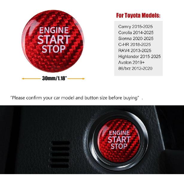 CKE Compatible with Toyota Camry Corolla RAV4 Highlander CHR Sienna Avalon GT86 BRZ Accessories Real Carbon Fiber Sporty Car Engine Start Stop Button