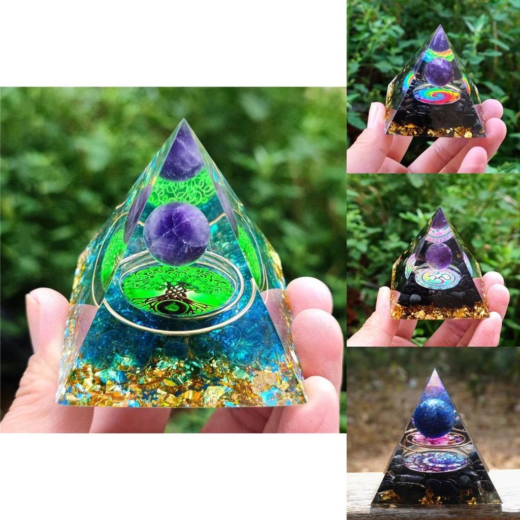 Orgonite Chakra Energy Pyramid Amethyst Crystal Home Decor Meditation Ornament Craft Gift