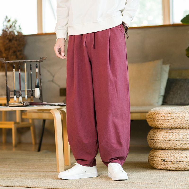 Cotton Linen Harem Pants Solid Color Loose Large Jogging Sweatpants Breathable Basic Streetwear