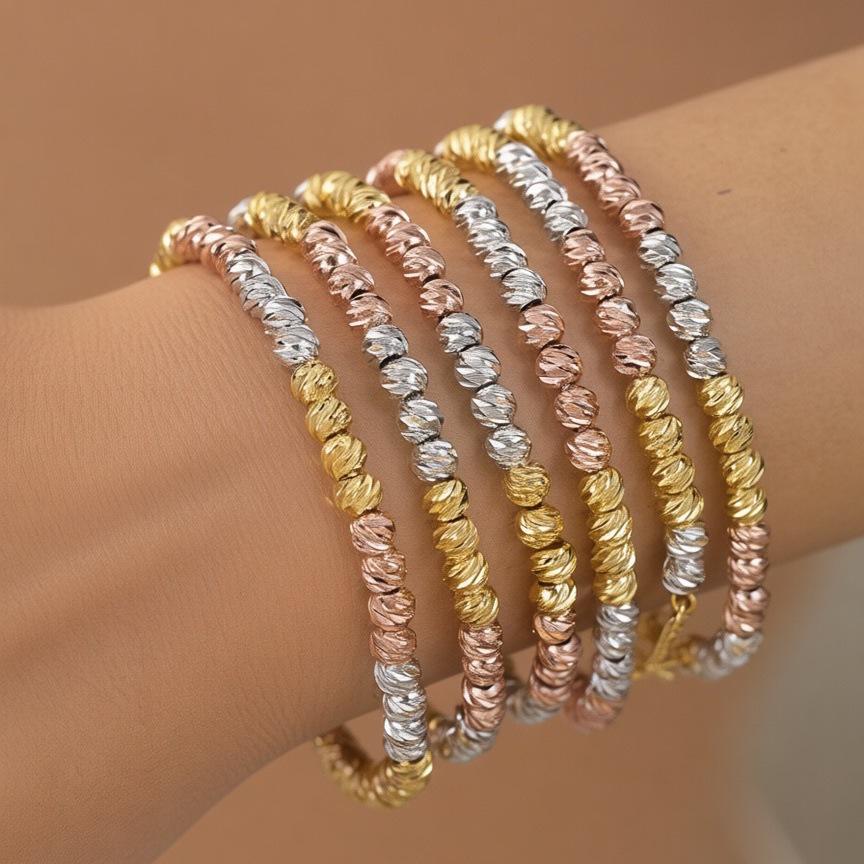 Elegant 18k Gold Beaded Bracelet - Unique European & American Design