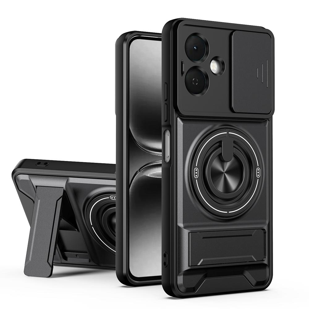 KEYSION Magnetic Phone Case for TECNO Spark Go 2 Slide Camera Protection Upright Kickstand Shockproof Cover for Infinix Smart 10
