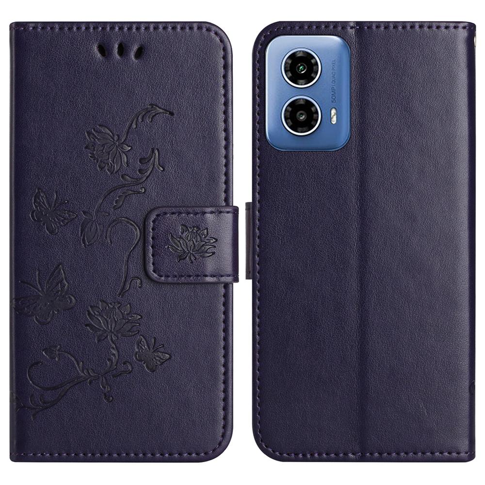 For Motorola Moto G35 5G Case Wallet Stand Imprinted Butterfly Flower PU Leather Phone Cover