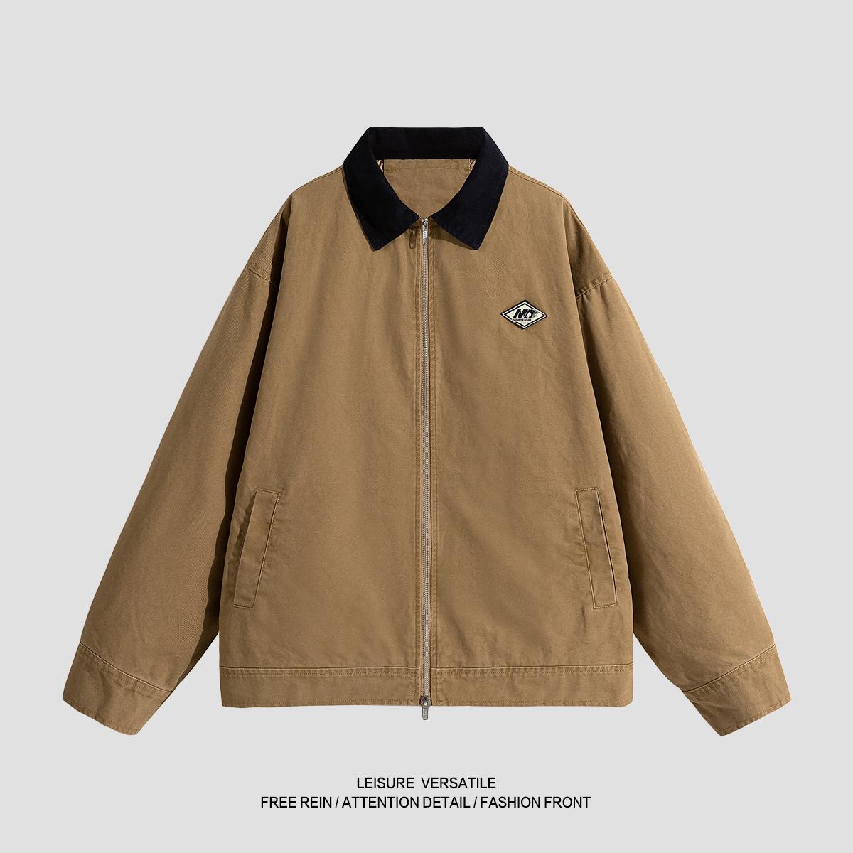 

Minimalist Vintage Jacket Men s Spring and Fall Lapel Cotton Embroidery Workwear Washed and Done Old Jacket Loose Top Breathable Work Casual Jacket S