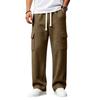Men's Knit Cargo Pants Loose Fit Multi-Pocket Casual Pants with Drawstring Elastic Waist for Daily Wear