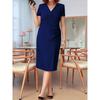 QICED Fashion Summer Spring Solid Color Print Short Sleeve V-Neck Casual Dresses