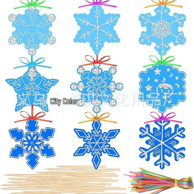 

Cross-Border Christmas Snowflake Ornaments DIY Kids Colorful Scratch Art Paper