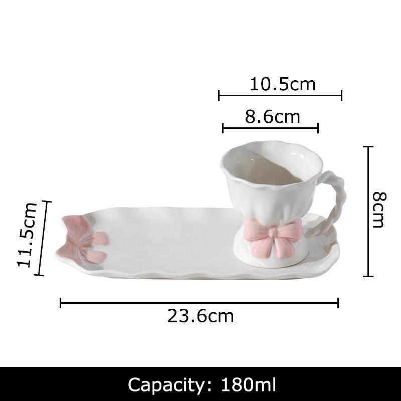Lovely Pink Bowknot Ceramic Mug Milk Cups Dining Table Coffee Mugs Afternoon Tea Teacup Water Cup Fruits Juice Container