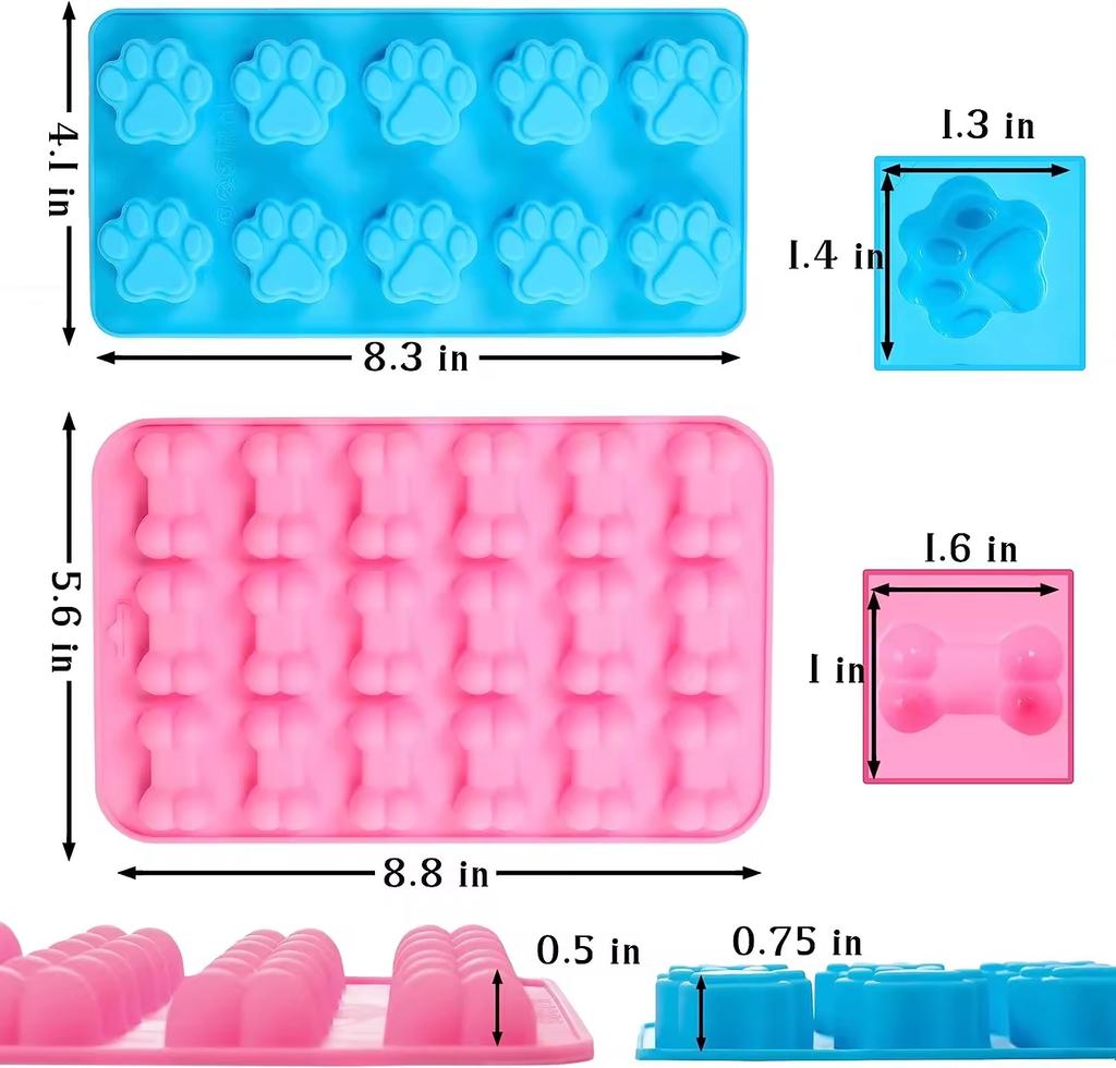 Silicone Molds Puppy Dog Paw and Bone Molds for Baking Chocolate Candy Jelly Dog Treats Ice Cube Bpa Free Moulds