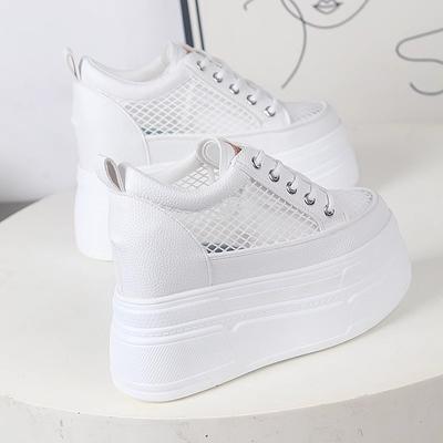 10CM 12CM Air Mesh Leder Atmungsaktive Pumps Sommer Mode Klobige Sneaker Absätze Sandalen Plateau Keil Aushöhlung Schuhe
