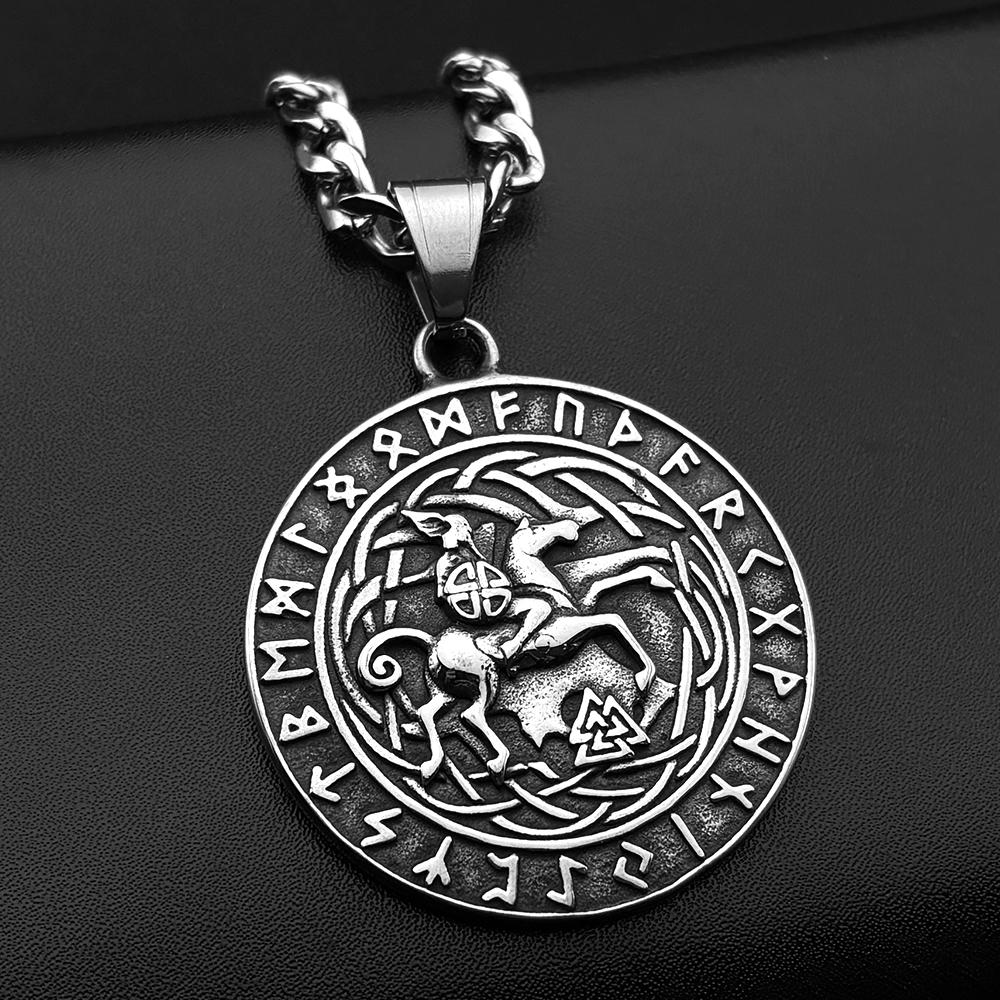 

Knight Shield Horse Celtic Knot Necklace for Women/Men Stainless Steel Nodic Odin Rune Protection Chain Jewelry NZZ425S02