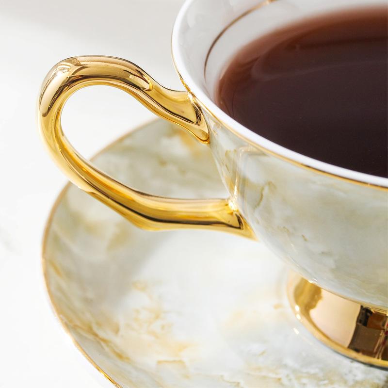 British High-end Phnom Penh Bone China Coffee Cup Dish Set European Marble Ceramic Teapot Tea Pot Household Kettle