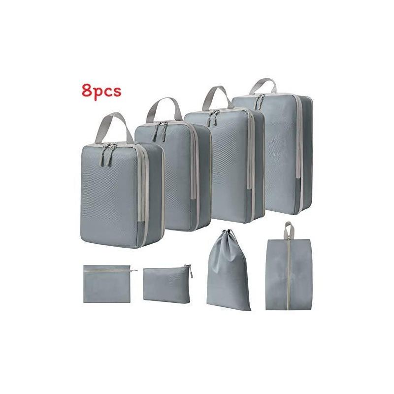 Travel Compression Packing Cubes Set Eightpiece With Oxford Fabric For Luggage Organization And Suitcase Storage