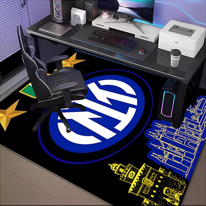 Inter FC Crest Printed Office Carpet Chair Cushion  Entryway Rug, Rugs for Living Room, Bedroom Christmas gifts