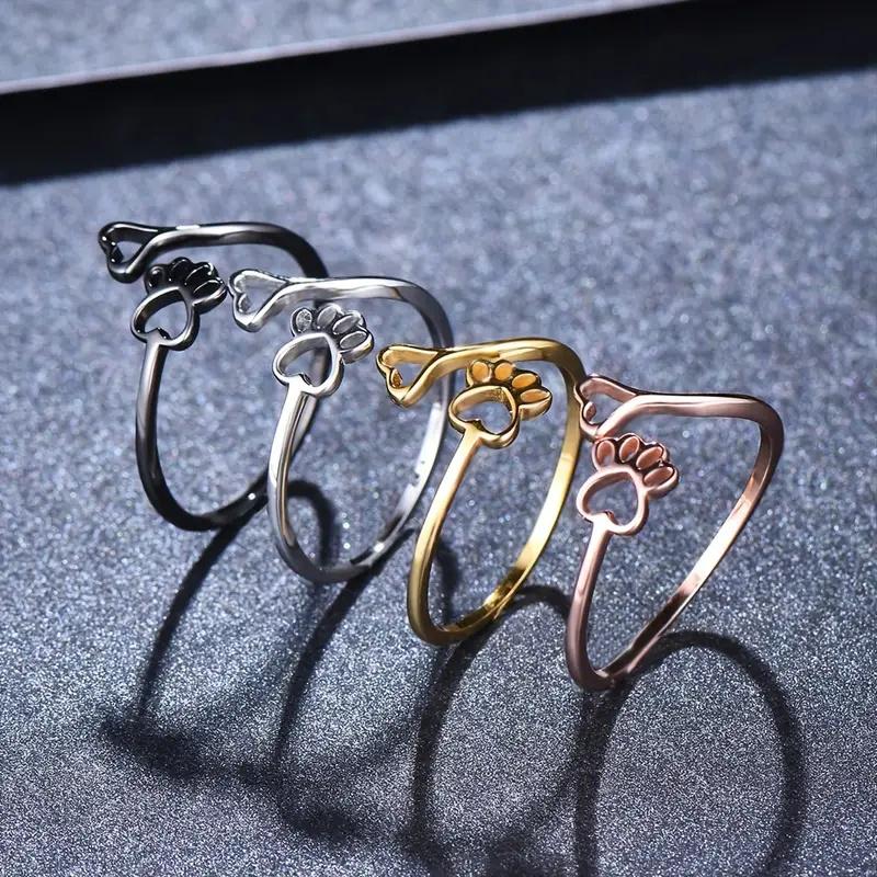 Dogs Cats Footprints Women Rings Simple Stylish Girls Finger-ring Birthday Gift Everyday Cute Accessories Fashion Jewelry