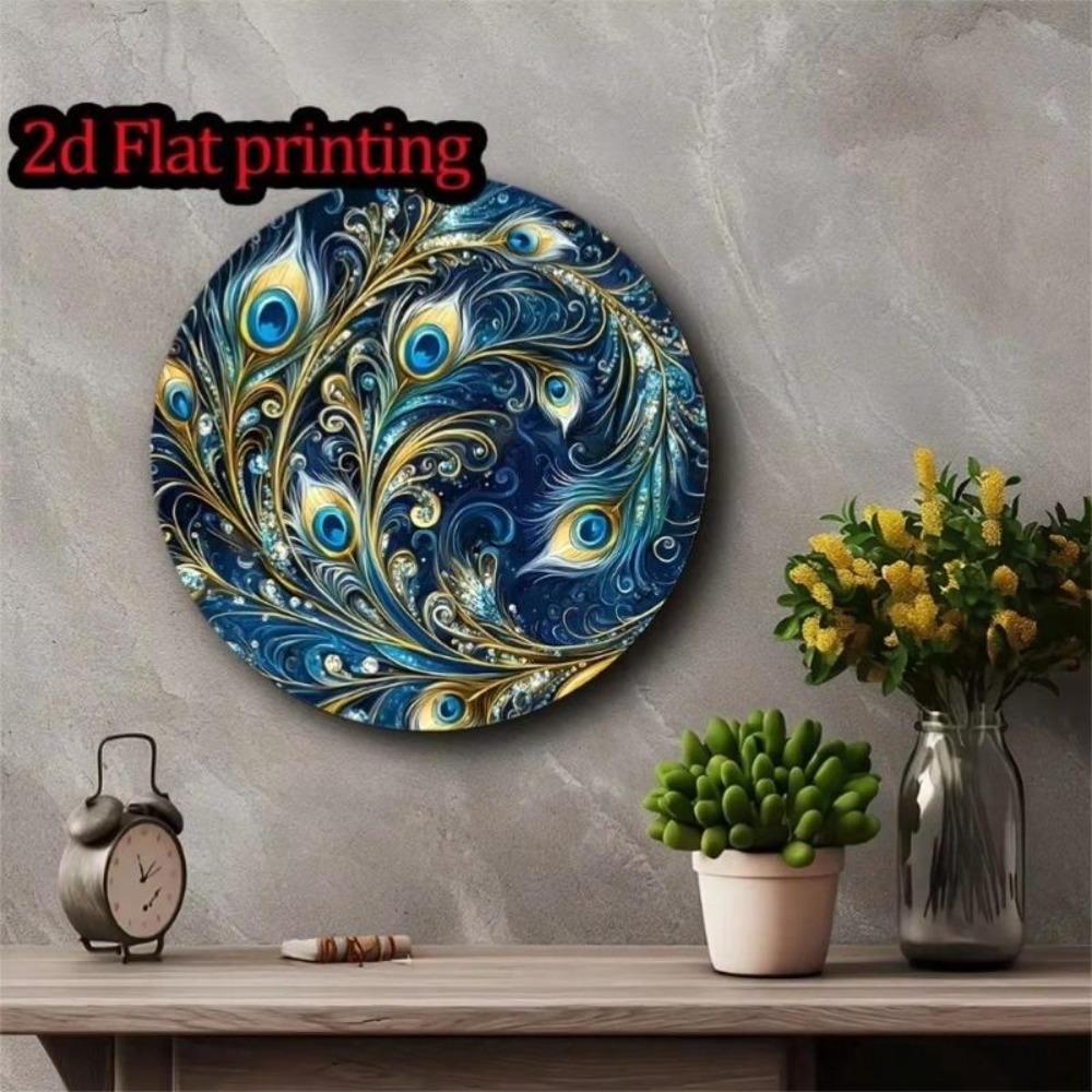 Vintage Peacock Feather Metal Art 2D Flat Wall Decor Blue Home Garden