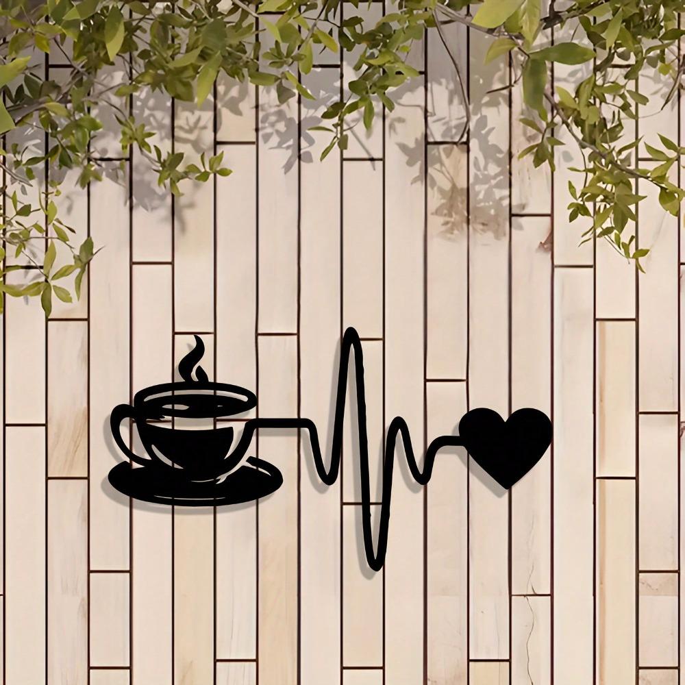 Retro Lasercut Metall Wandkunst Kaffeetasse Herzschlaglinie Design für Café Bar Büro Hütte Gartendekoration