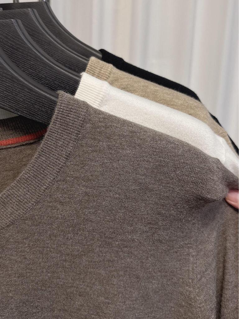 Men's Trendy Solid Color V-Neck Wool Sweater for Autumn/Winter - Base Layer Casual Knit Pullover