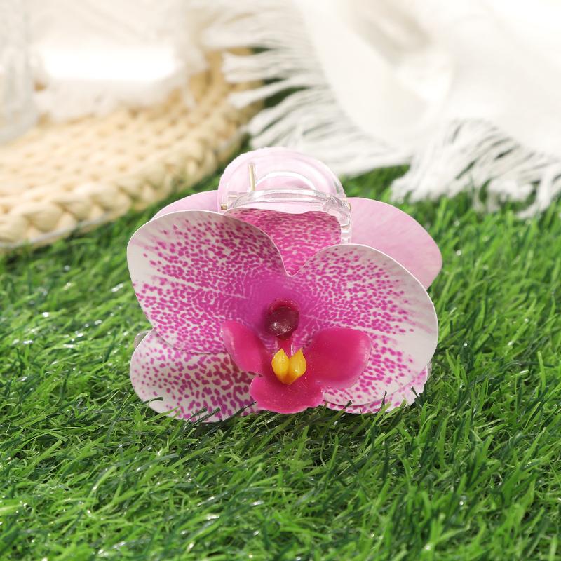Elegant 7cm Simulated Flowers Hair Claw Durable Orchid Floral Hairpin for Weddings and Special Days