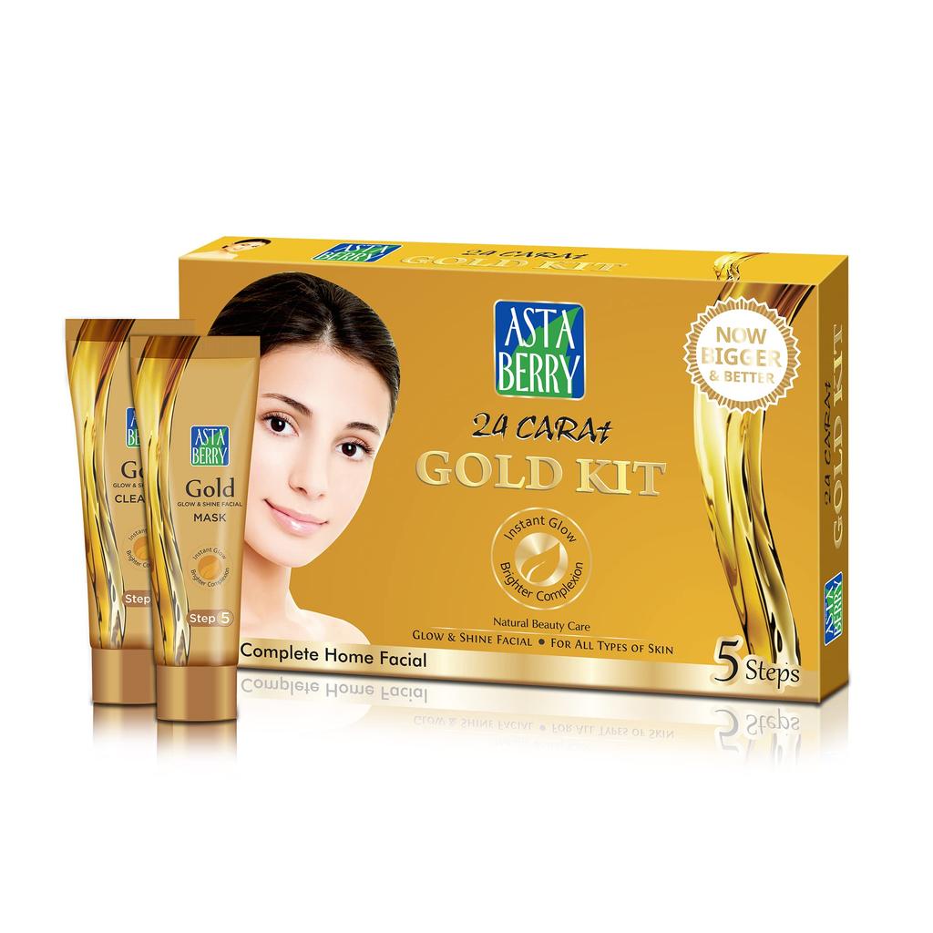 Astaberry Gold Mini Facial Kit for Skin Brightening- 5 Step Ultimate Glow | Skin radiant| Dark Spot | For Women | Removed blackheads | Removed blem