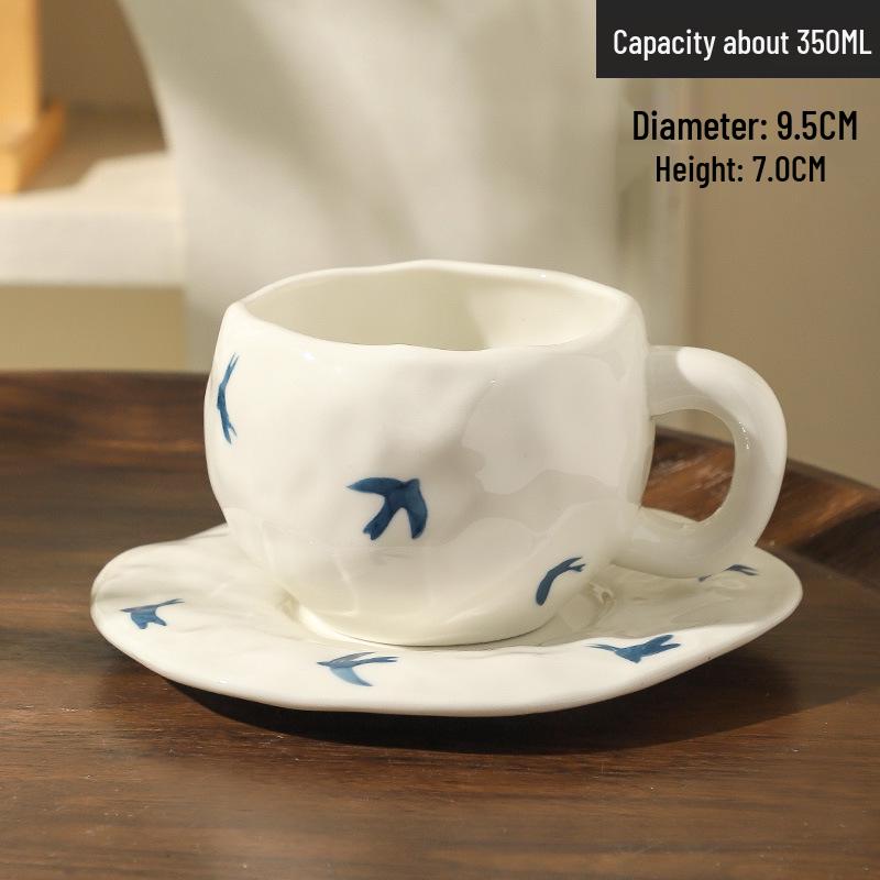 Ins Style Hand-Painted Retro Floral Irregular Coffee Cup and Saucer