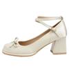 French bow thick heel leather shoes Mary Jane shoes women's 2025 new fairy style high heels heightening light mouth single shoes